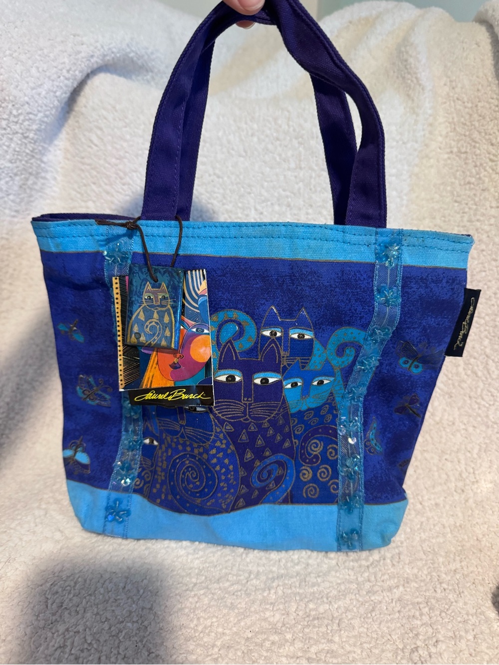 Laurel Burch Blue Cat Mini Tote Bag